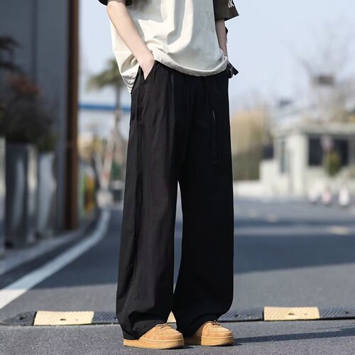 Lomon Ice Silk Wide Leg Pants for Men - Summer 2025 New Arrival Straight Leg Loose Casual Long Pants with Drape - Suit Style