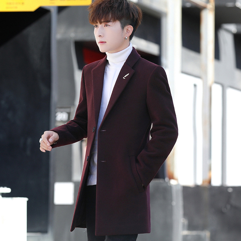 Woolen Windbreaker Men's Mid-length Thickened Loose Woolen Cloak Coat Boys Teenagers Autumn and Winter Woolen Coat Woolen Windbreaker Men's Mid-length Thickened Loose Woolen Cloak Coat Boys Teenagers Autumn and Winter Woolen Coat
