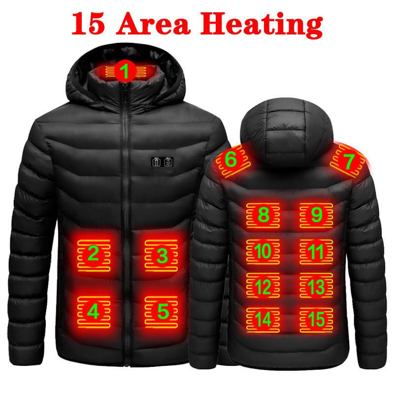 2 Zone 4 calefacción eléctrica abrigo de algodón acolchado USB carga térmica abrigo acolchado de algodón Distrito 9 calefacción inteligente abrigo acolchado de algodón con capucha invierno de los hombres engrosada zona
