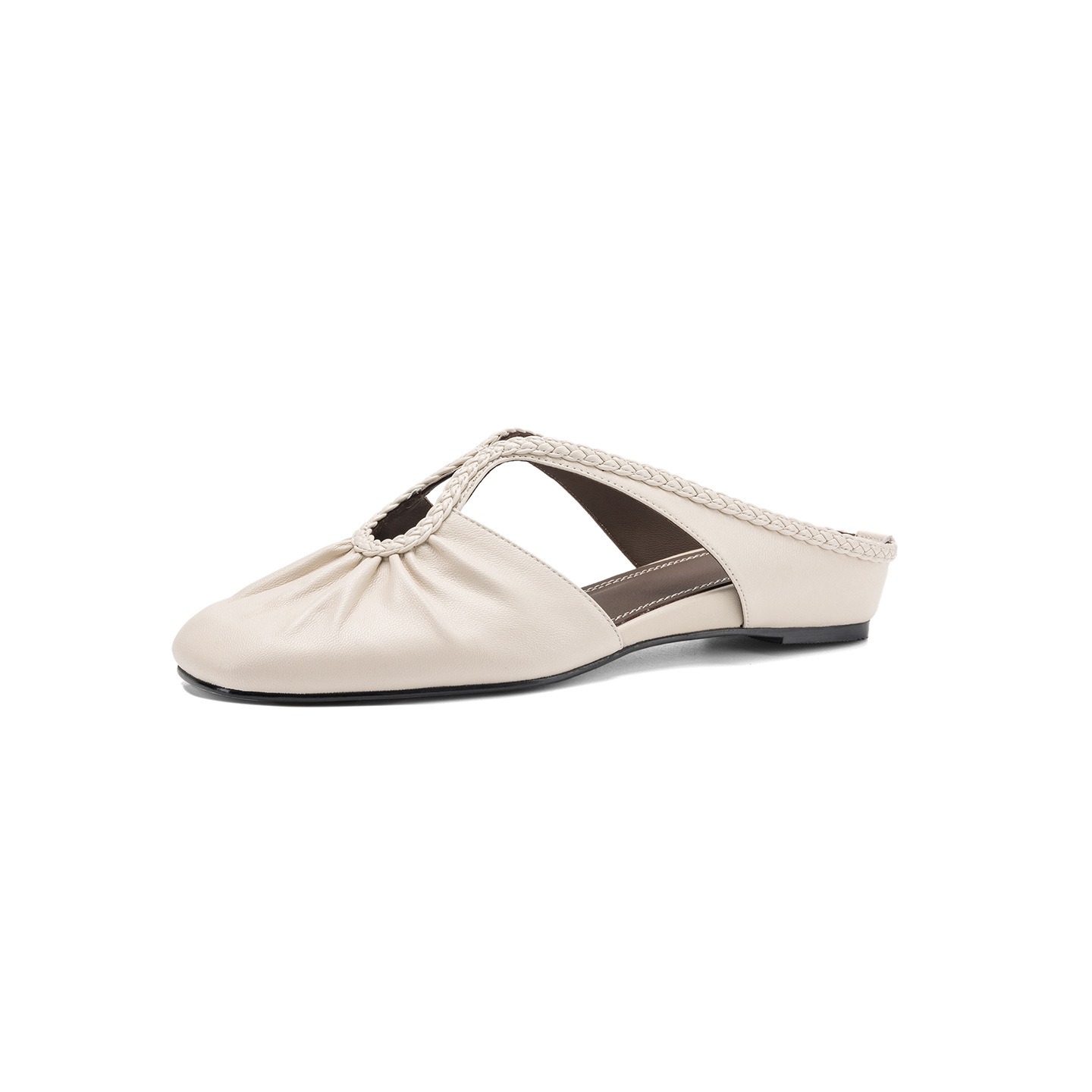 Dép sandal nữ quai chữ V đế bệt mũi tròn phong cách đơn giản — đen