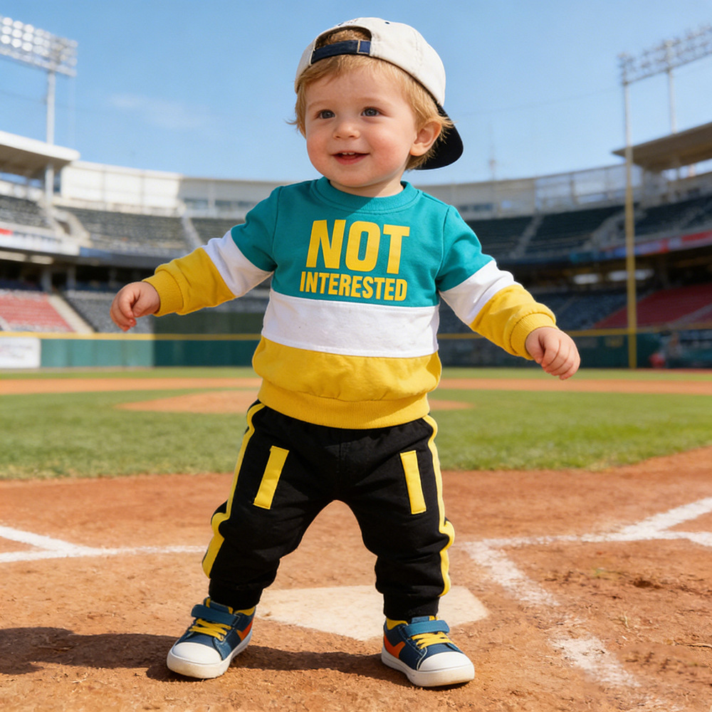 Children's clothing boys spring and autumn clothing set new small and medium-sized boys letter Sports color matching two-piece set a generation of hair
