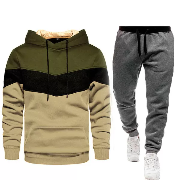 Autumn and Winter Blue Street Casual Sports Sweatshirt Loose Side Seam Pocket Color Matching Youth Hooded Sweatshirt Suit