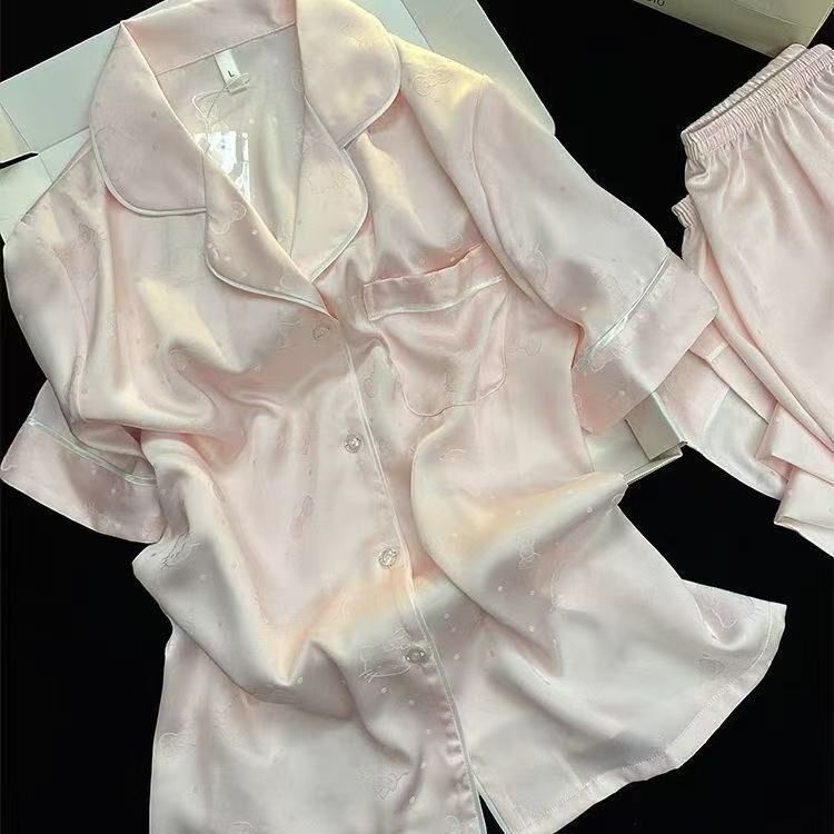 New Summer Women's Single Pajamas, Imitation Silk Jacquard, Light Luxury, Western Style, High-End Home Clothes, Two-Piece Suit That Can Be Worn Outside