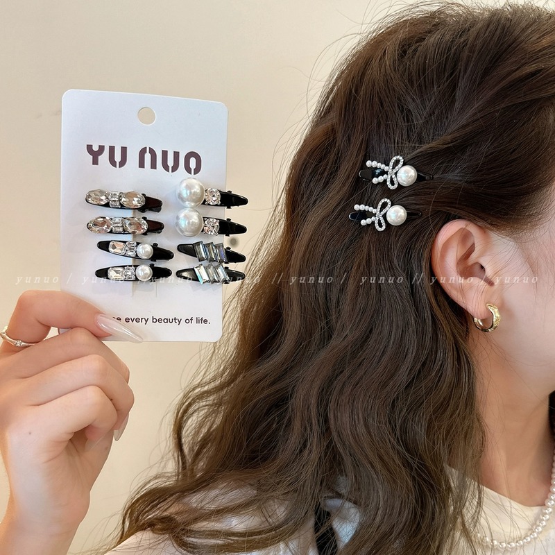 韩系气质黑色珍珠前额碎发夹边夹侧边刘海夹女2025新款发卡鸭嘴夹|undefined