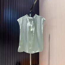 深圳南油~100%桑蚕丝2024年夏季新款无袖法式时尚复古衬衫上衣女