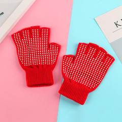 Winter warm anti-slip half-finger gloves, finger hole work, student driving yoga knitting yarn gloves with LOGO