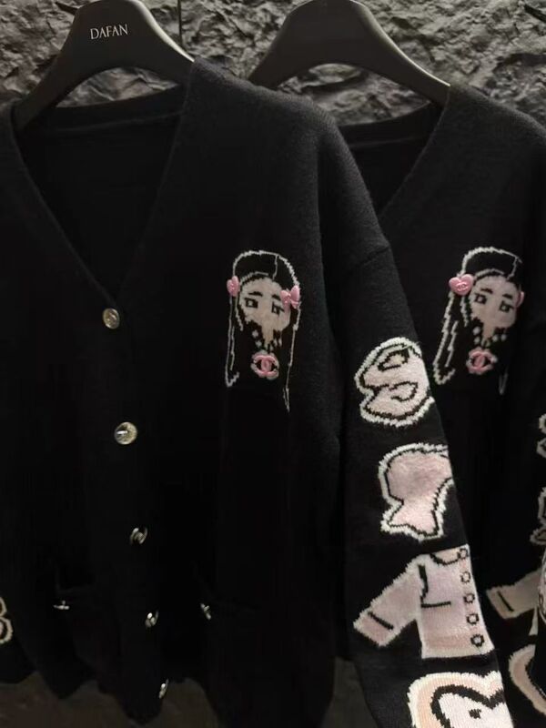 高品质~小众设计女装上衣梵文针织开衫毛衣女秋宽松显瘦上衣外套|undefined