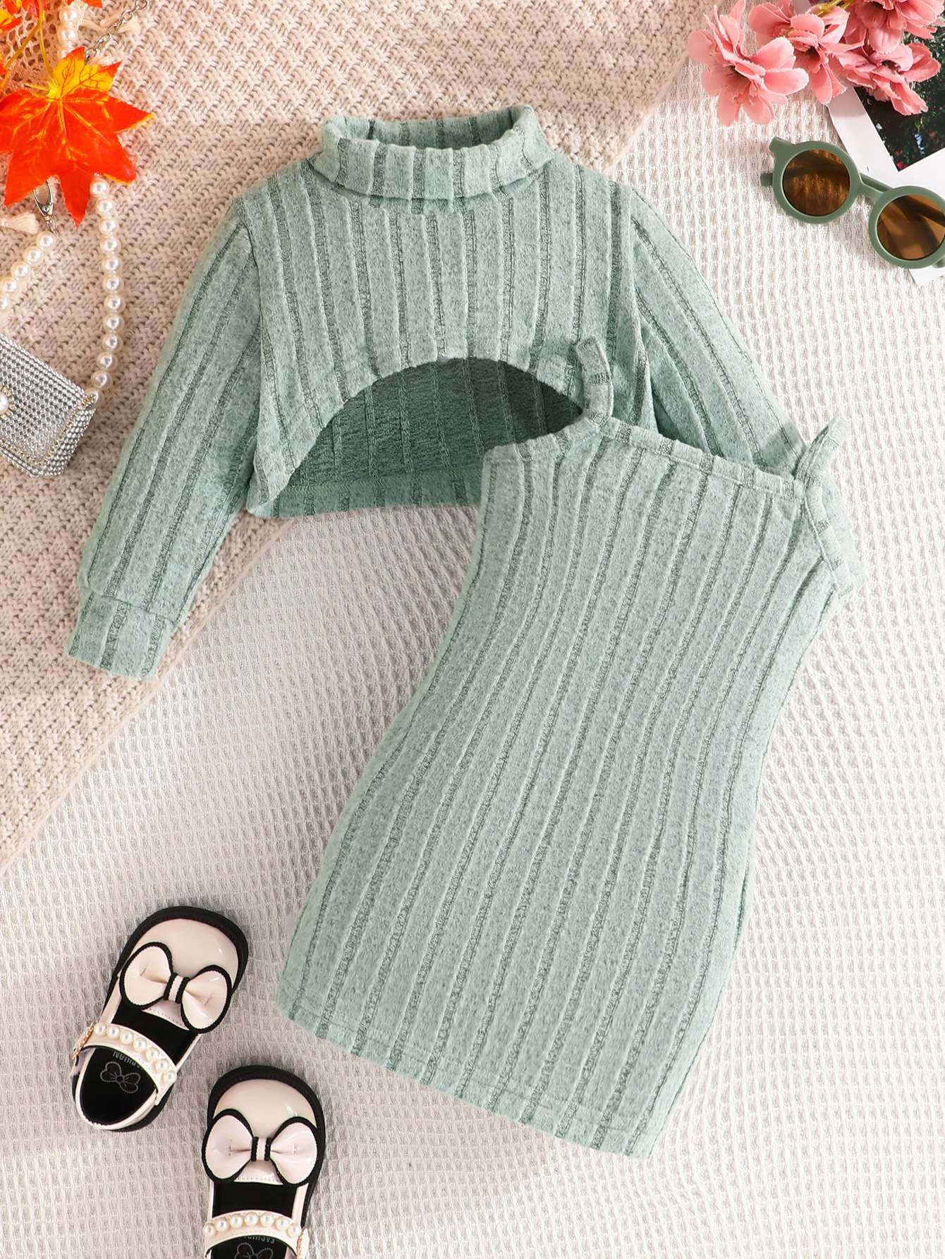 Mädchen Strickoberteil Und Rock Set Langarm Herbst Outfit_voghion.com