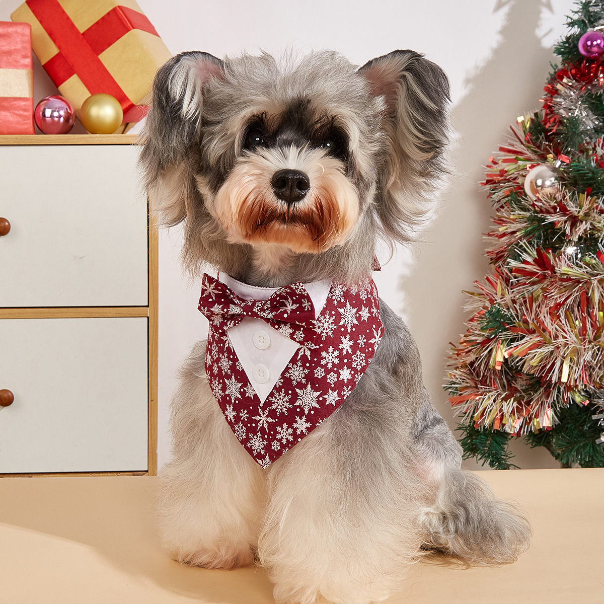 TANPOPO transfronterizo nuevo Papá Noel copo de nieve para mascotas traje para mascotas toallas de saliva accesorios toallas bufandas triangulares