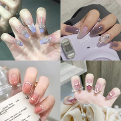 Summer Gentle Pure Desire Minimalist Style Influencer Wearable Nails Engraved Diamond Removable False Nail Sheet Complete Set Wholesale