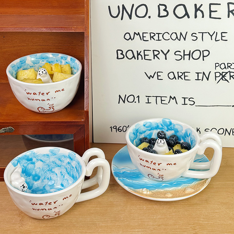 Cute Pool Seal Water Cup, Creative Girly Coffee Cup, Personalized Gift for Friends, Birthday Gift, Souvenir for Students