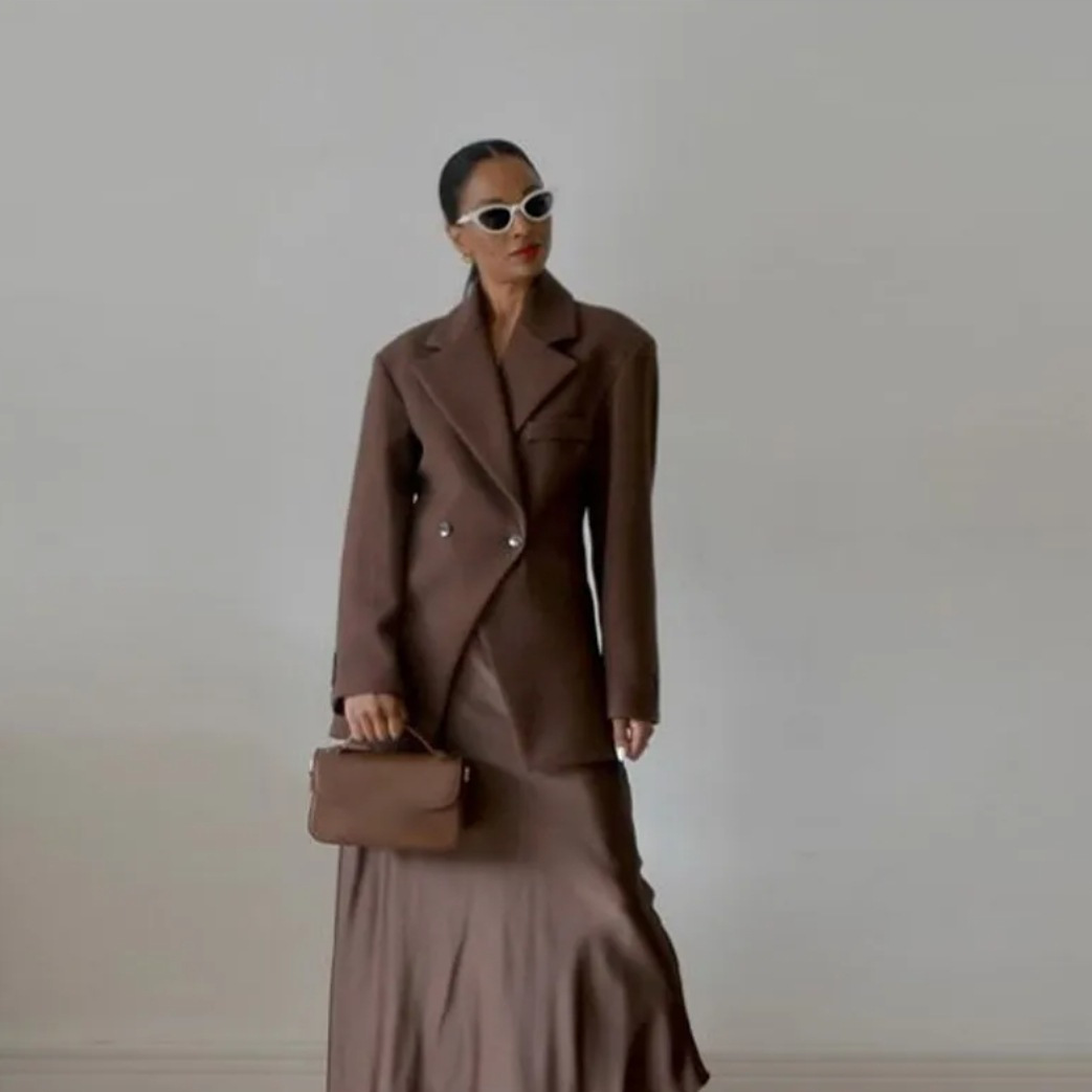 Abbigliamento da donna, giacca da abito a tinta unita con bottoni, vestibilità attillata, con risvolto e vita alta, vendita calda_voghion.com