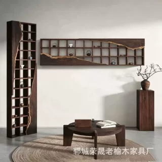 老榆木博古架书房满墙格子柜实木书架客厅多宝阁装饰置物架书柜