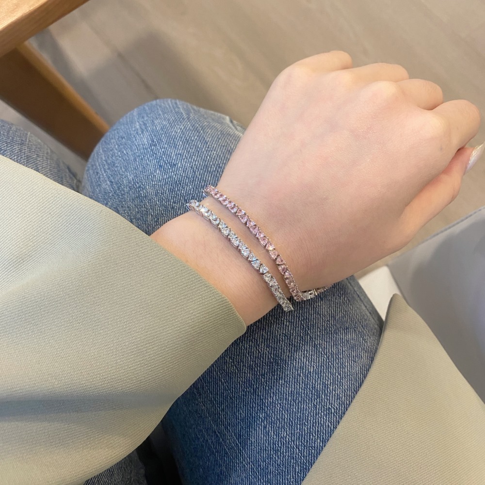 Style Simple Forme De Cœur Argent Sterling Incruster Zircon Bracelets 1 Pièce display picture 2