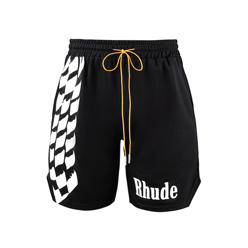 American Trendy Brand Rhude Black and White Checkerboard Shorts for Men and Women Casual Drawstring Mesh Basketball Training Casual and Versatile