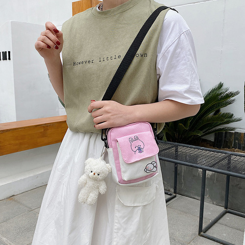  New Canvas Small Bag Japanese Cute Girl Simple Shoulder Bag Contrast Color Small Fresh Student Crossbody Bag