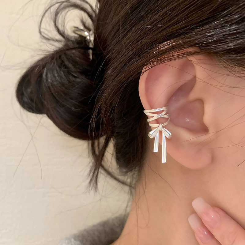 Tassel Bow Ear Clip Female Temperament Niche Advanced Sense Ear Clip Unique Design Sense Earrings Earrings
