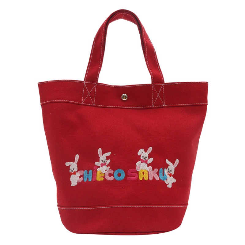 Japanese New Canvas Bag Printed Cartoon Letters Portable Bucket Bag Large Capacity Lunch Box Bag Office worker Backpack