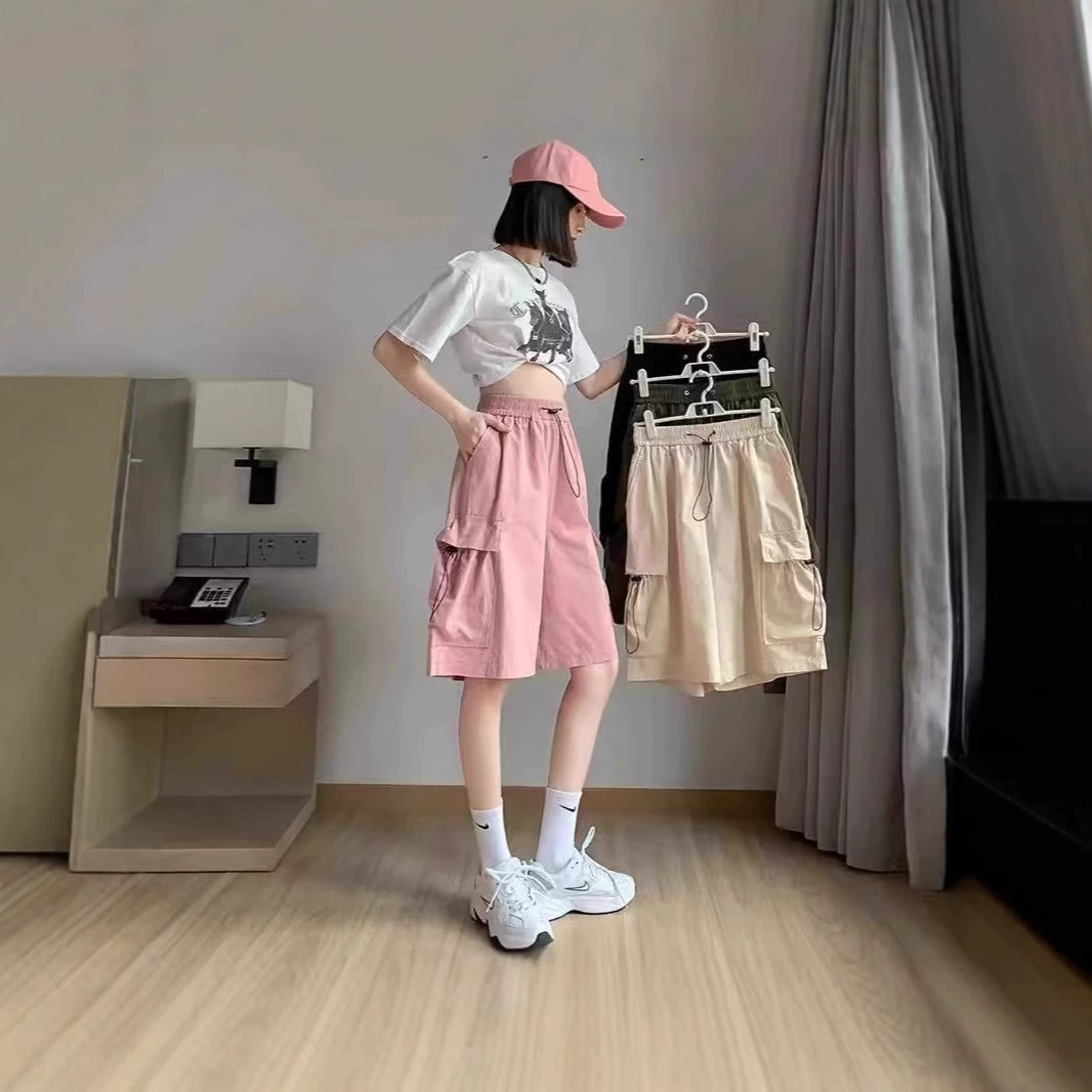 Candy Color Japanese cityboy Tooling Shorts Women's Thin Functional Loose Quick-drying Sports Five-point Beach Pants for Summer