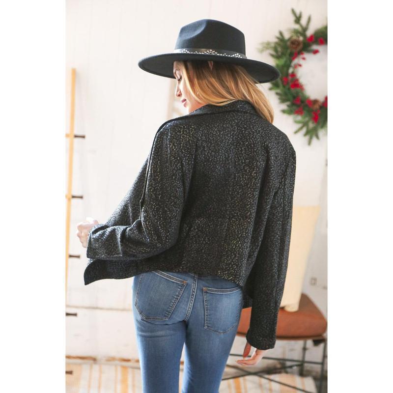 2026 Autumn and Winter Cross-Border Export New Black Holiday Matte Foil Leopard Print Jacket Outer