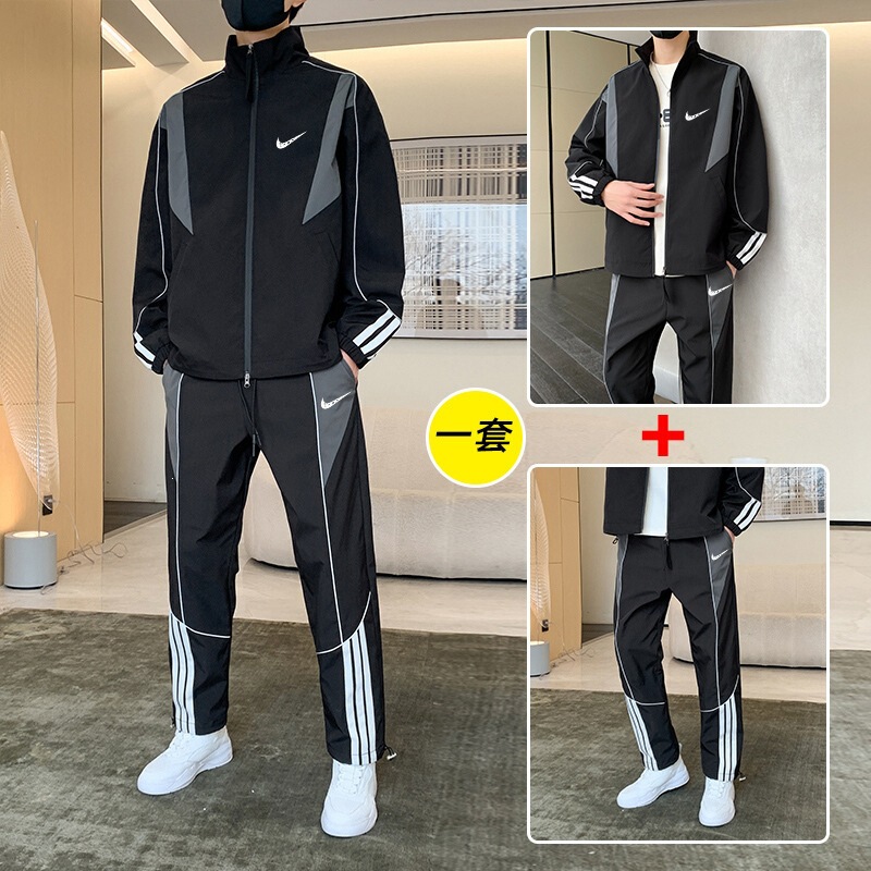 Cross-Border Men's Clothing Hot-Selling Spring and Autumn Jacket Set Men's Casual Sports New Waterproof Patchwork Work Pants Two-Piece Set