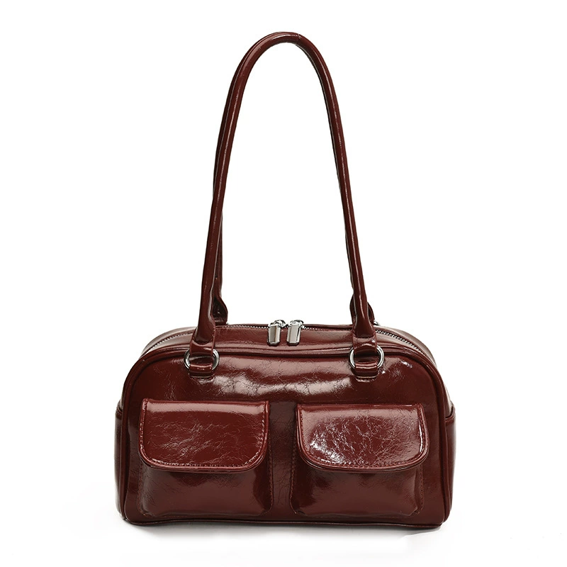 Underarm shoulder bag, retro capacious design, double front pockets — available in multiple colors