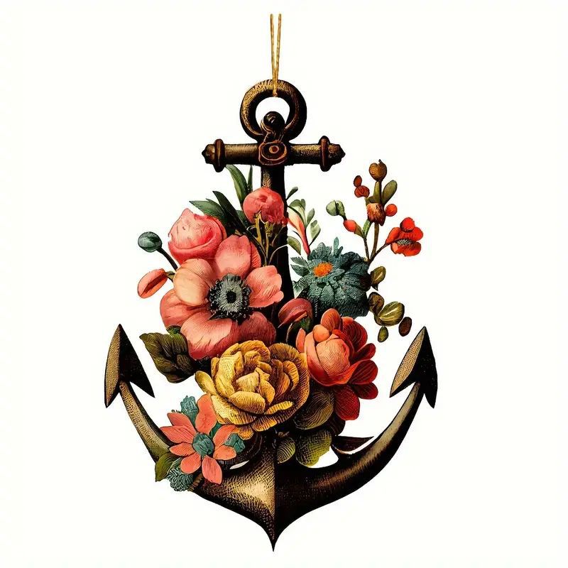 Nuevos productos creativos flores de barco ancla colgante acrílico plano transfronterizo automóvil espejo retrovisor interior decoración colgante llavero image 6