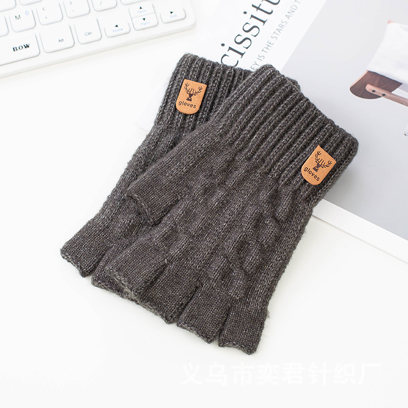Fábrica directa medio dedo alpaca caliente guantes de punto engrosados unisex Otoño e Invierno abierto dedo a prueba de frío en stock