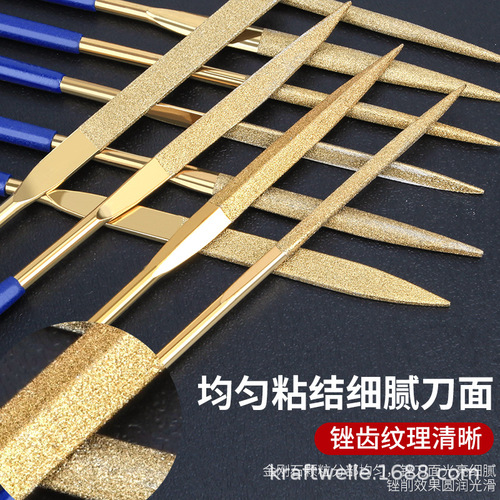 Kraftwell Diamond File Set Flat File Round File Semi-round File Square File Triangular File Titanium Coated Metal Grinding Tool