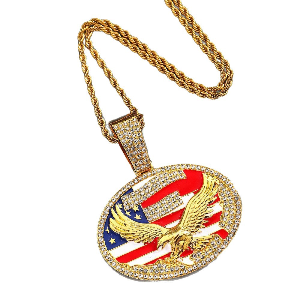 Europa y Estados Unidos de los Estados Unidos de la Independencia de los Estados Unidos aleación colgante de cadena cubana, colgante de bandera de Estados Unidos, colgante de joyería de águila para hombres