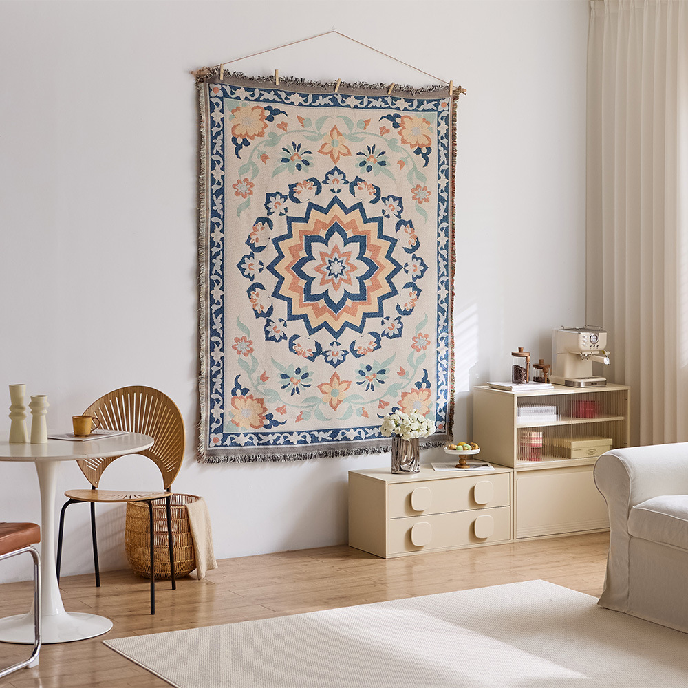 Vintage väggbonad nordic boho blommig textil väggdekoration_voghion.com