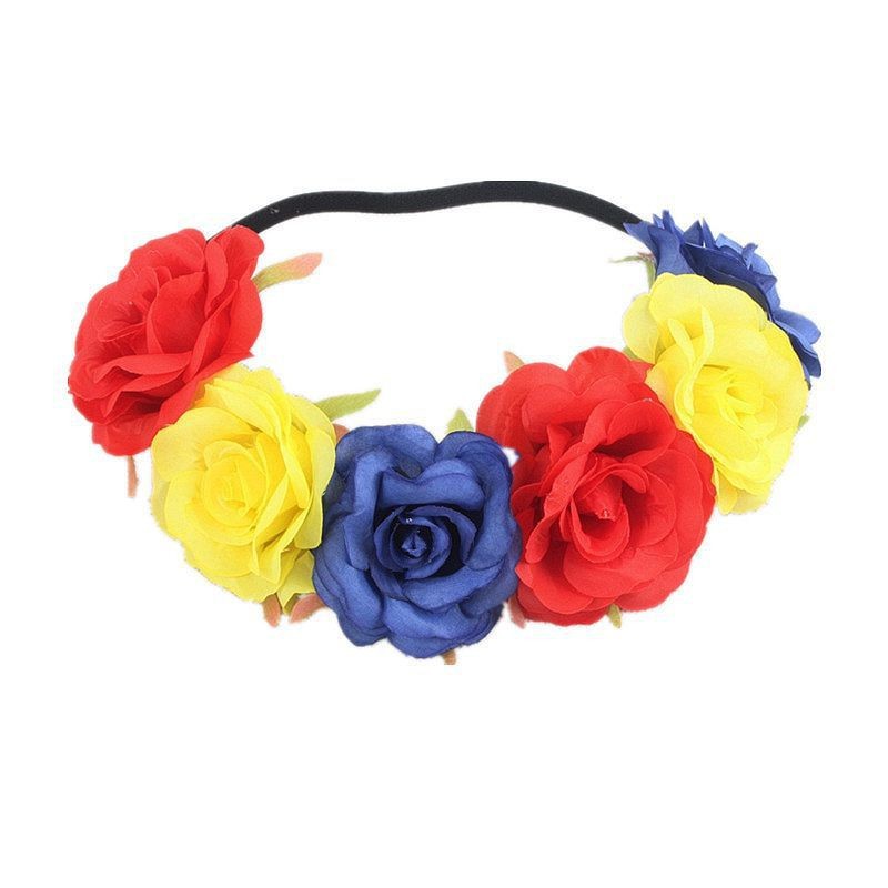 Hawaii 6 colores Arco Iris guirnalda banda para el cabello Amazon Venta caliente 11CM tela flor artificial accesorios para el cabello tocado de novia