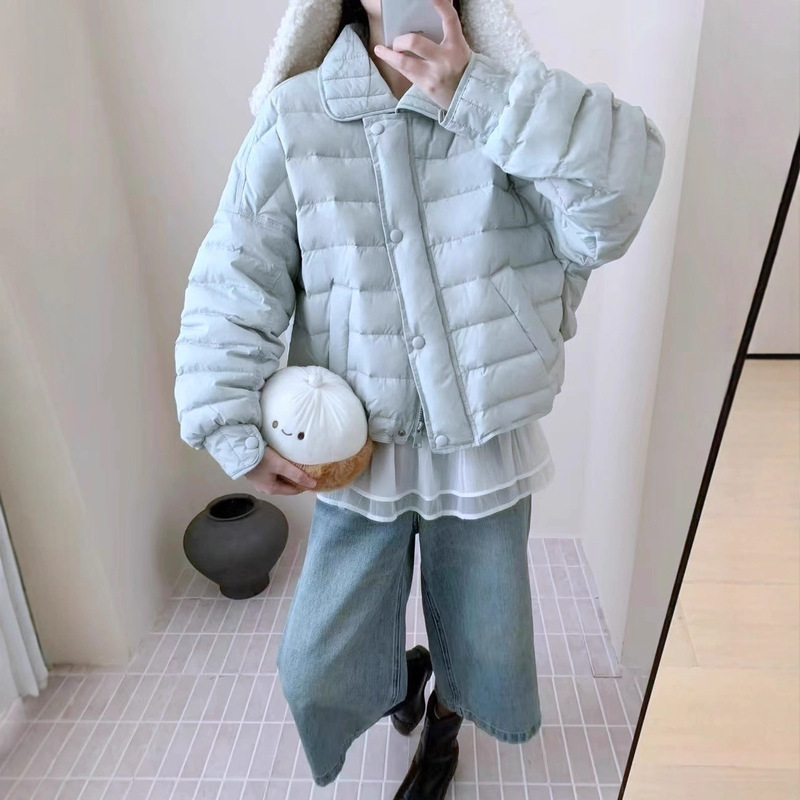 新国标90白鸭绒轻薄翻领粉色短款羽绒服女2025冬季新款甜美外套潮|undefined