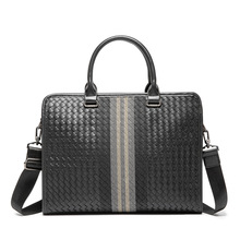 新款手提包男拼接编织商务休闲公文包男士包包单肩斜挎包电脑包批