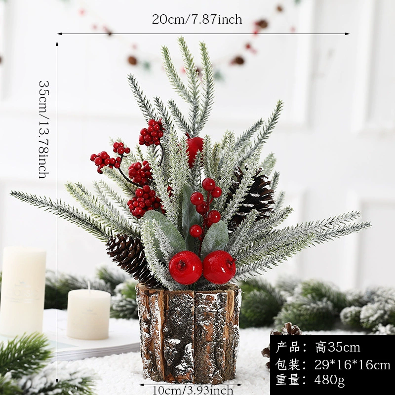Christmas wooden barrel table centerpiece, faux pine with berries & cones, 3 styles (log/apple/cotton)