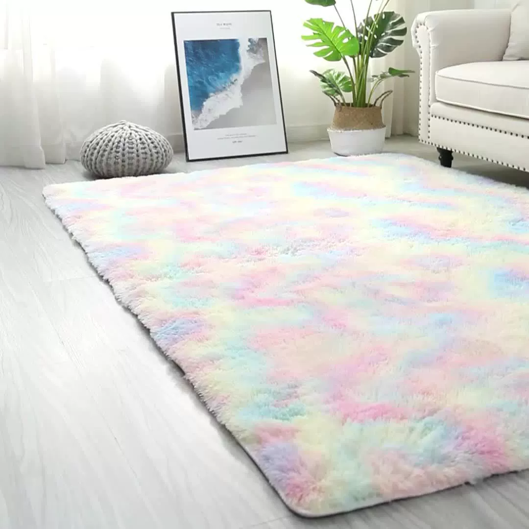 Long‑pile tie‑dye velvet rug, 4.5 cm pile, multicolor, sizes 40×60–60×90 cm