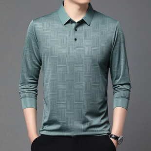 T-Shirt Men's Autumn Fashion Men's Long-sleeved Casual Top Plaid Trendy Base Shirt Lapel POIO Shirt All-match T-shirt