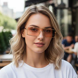 欧美时尚新款个性街拍网红同框太阳镜方形镂空连体镜片墨镜潮眼镜