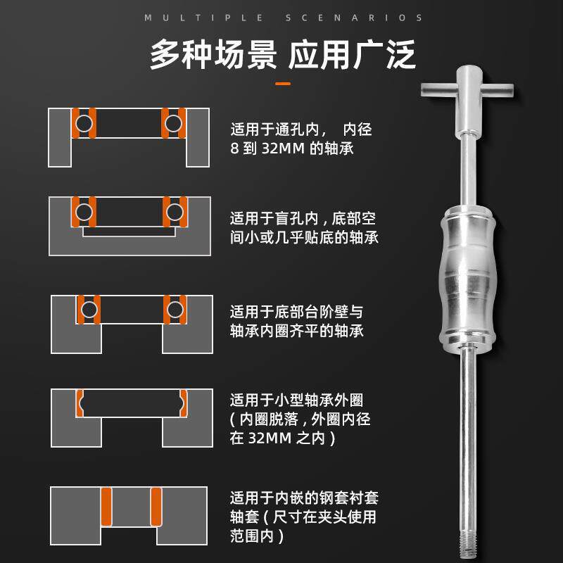 Herramienta de reparación universal para automóviles con rodamientos internos de nueve piezas, herramienta de desmontaje de caballo deslizante con orificio interno, extractor de extractor interno y externo