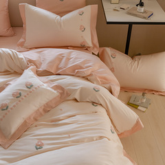秋冬粉色少女心100支長絨棉全棉四件套純棉床單被套床上用品磨毛