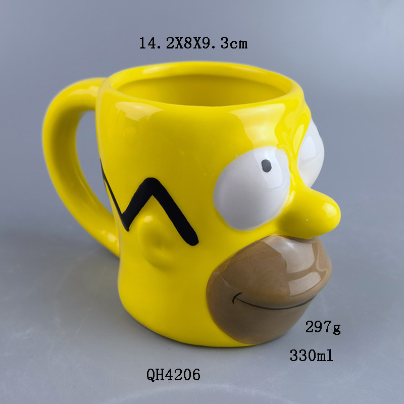 Selección estricta de dibujos animados Simpson una taza de cerámica amarilla taza 3D personalidad curiosa regalo para amigos