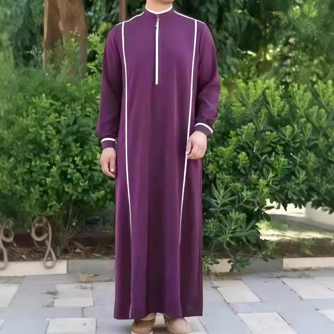 Muslim Fashion Kebaya African-Inspired Men's Long Robe – Traditional Ethnic Style With Modern Comfort, Loose Fit Muslim Thobe For Casual Wear_voghion.com