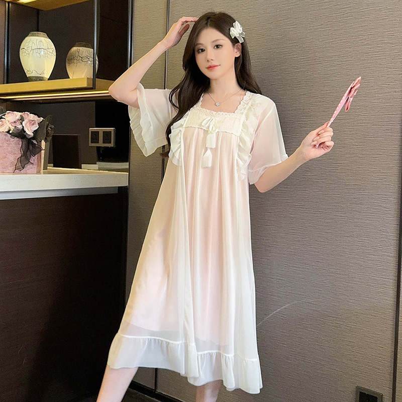 2025 pijama de verano rosa conjunto de malla de encaje pijama de mujer ropa para el hogar de color sólido ropa para el hogar de estudiantes sexy