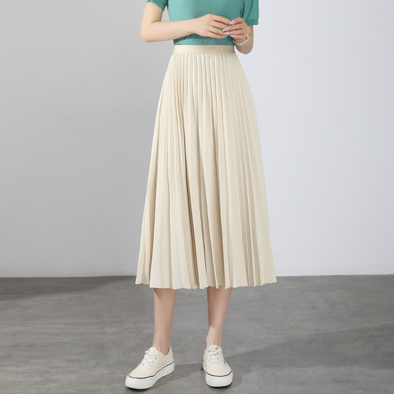 Multicolor Pleated Skirt Skirt Women's Autumn and Winter New Over-the-Knee High Waist Hip Covering Casual Draped A- line Long Skirt