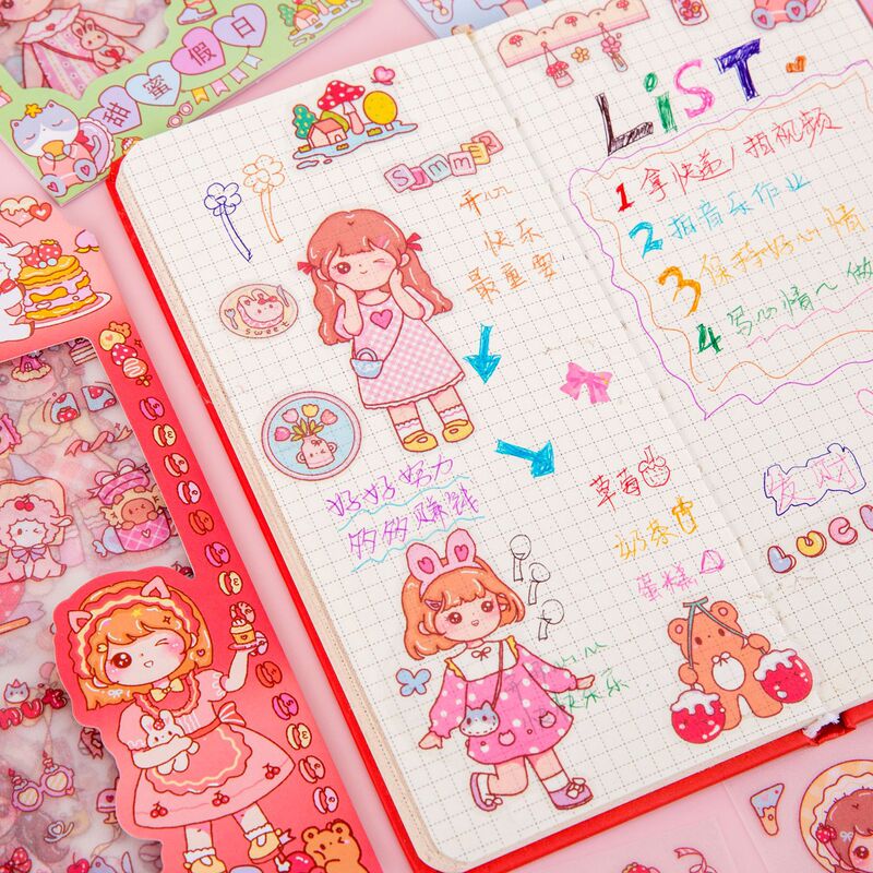 漫画ハニーソースガールステッカー子供のハンドブックステッカー小学生装飾小柄ステッカーハンドブック素材ステッカー|undefined