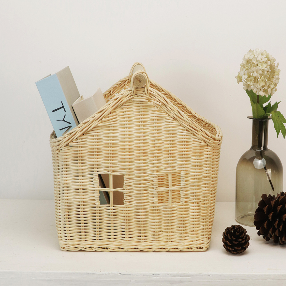 Canasta de flores decorativa de ratán nórdico Canasta tejida a mano Adornos de almacenamiento de mesa Juguetes para niños Canasta de casa de almacenamiento