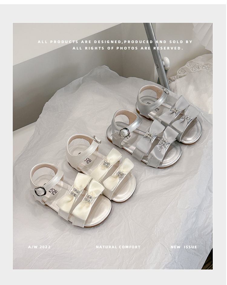 Girls Rhinestone Bow Gladiator Sandals With Adjustable Straps_voghion.com