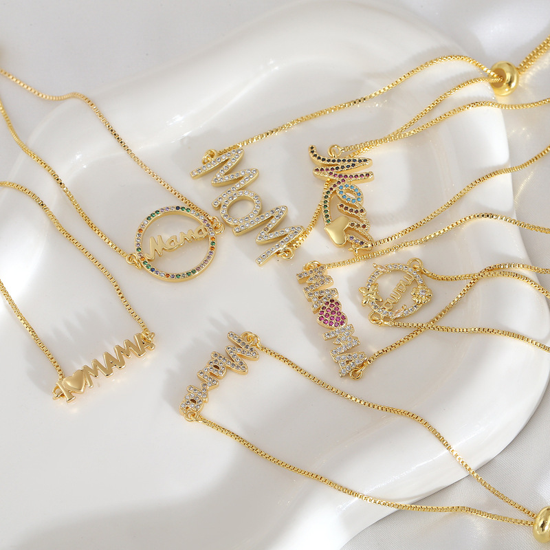 European and American Style Gold-Plated Mother's Day Gift Mom Letter Pendant Bracelet with Colorful Zircon Adjustable Pull-Out Bracelet European and American Style Gold-Plated Mother's Day Gift Mom Letter Pendant Bracelet with Colorful Zircon Adjustable Pull-Out Bracelet