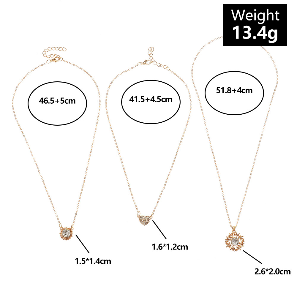 Fashion Geometric Alloy Rhinestones Necklace 3 Pieces