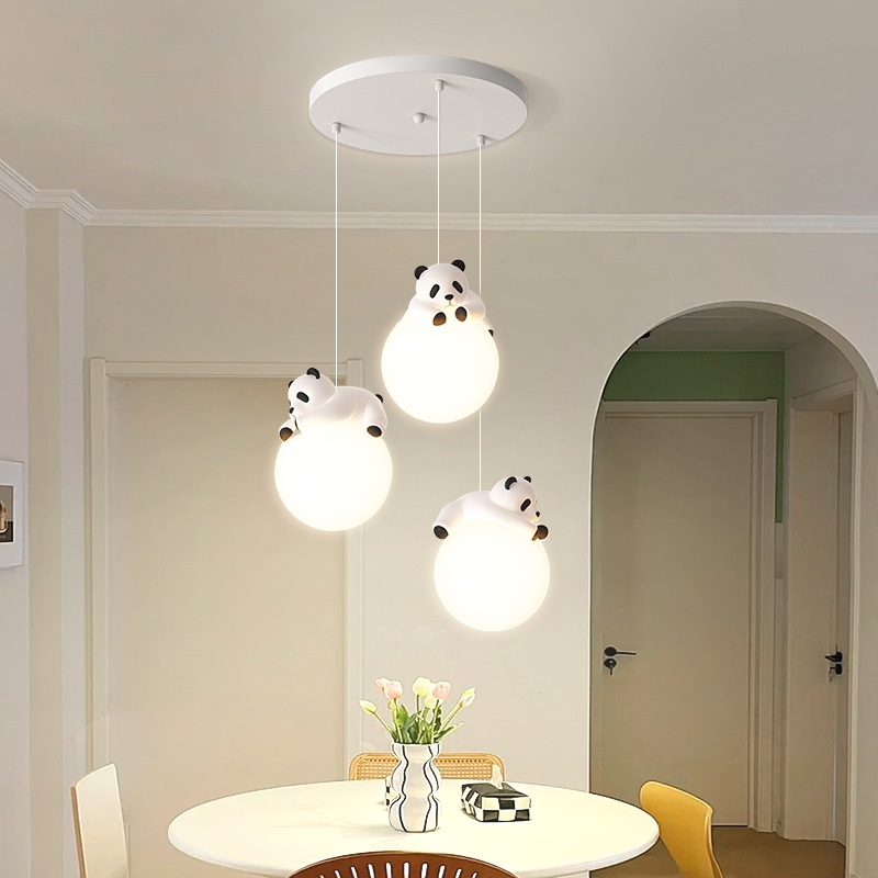 Lámpara de Techo Estilo Crema para Restaurante, Diseño Nuevo 2025, Creativa con Forma de Panda, para Mesa de Comedor, Barra de Bar, Iluminación Moderna y Minimalista